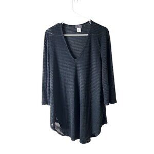 Jordan Taylor‎ Women's Black Mesh V-Neck Tunic Top L Imported Fabric Made in USA